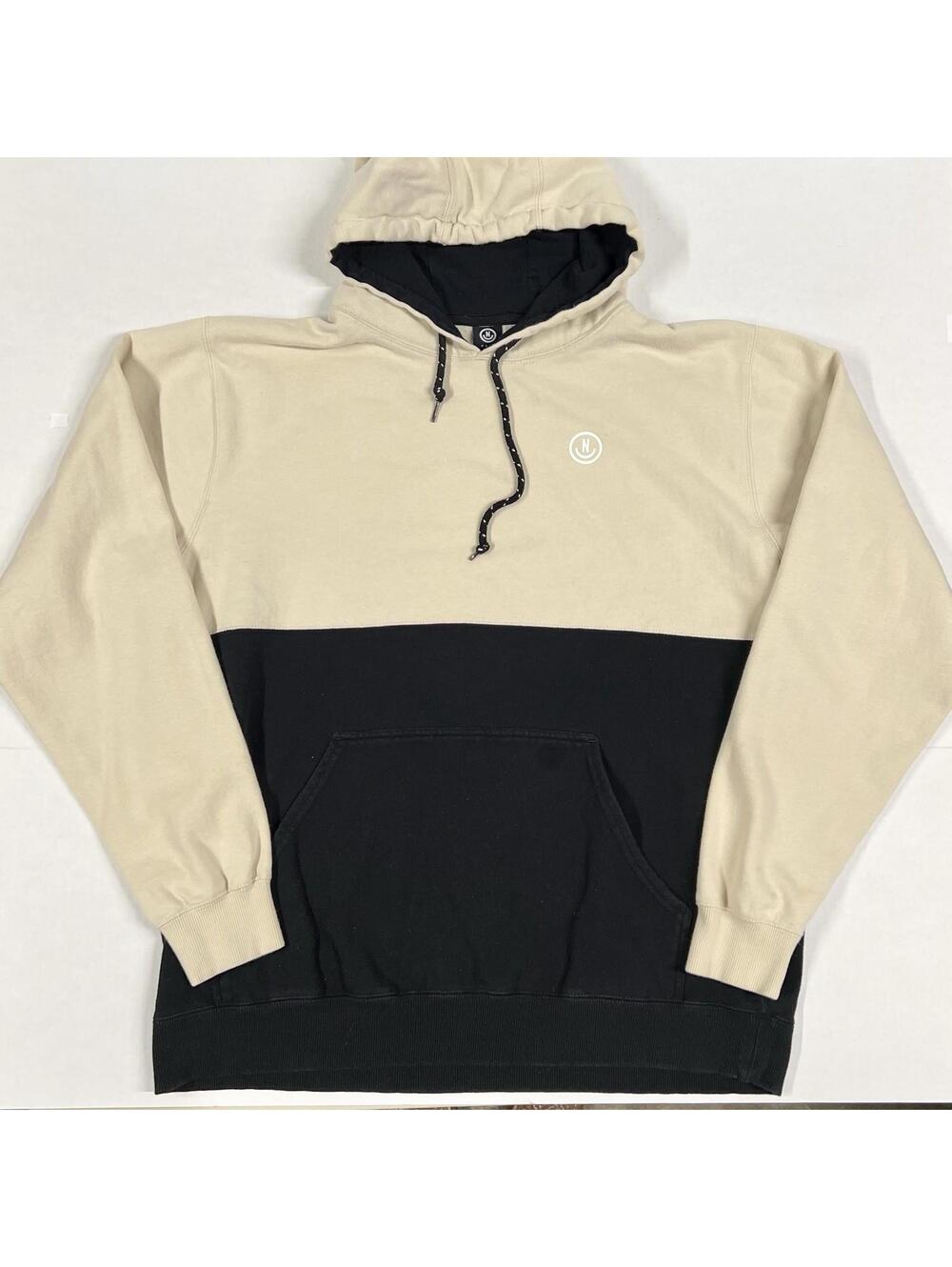 Neff Hoodie Two Tone Distressed Stains Beige Black Sz XL Great For Tiedye Etc..